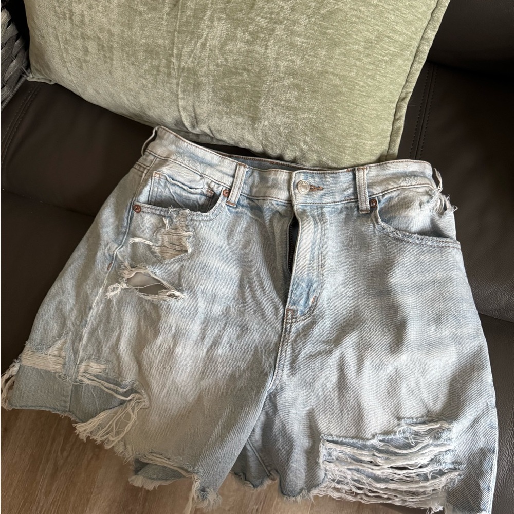Distressed Light Blue Denim Shorts